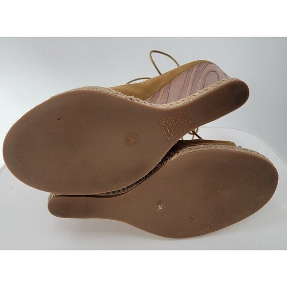 Tory Burch Raya Suede Lace Up Wedge Heels Womens Tan Brown Open Toe Sandals - Picture 8 of 10